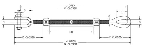 Crosby HG-227 Jaw & Eye Turnbuckle measurements